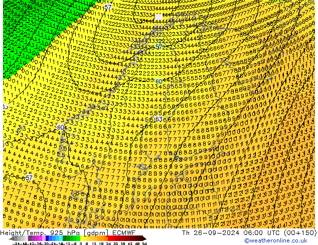 Height/Temp. 925 hPa ECMWF Do 26.09.2024 06 UTC