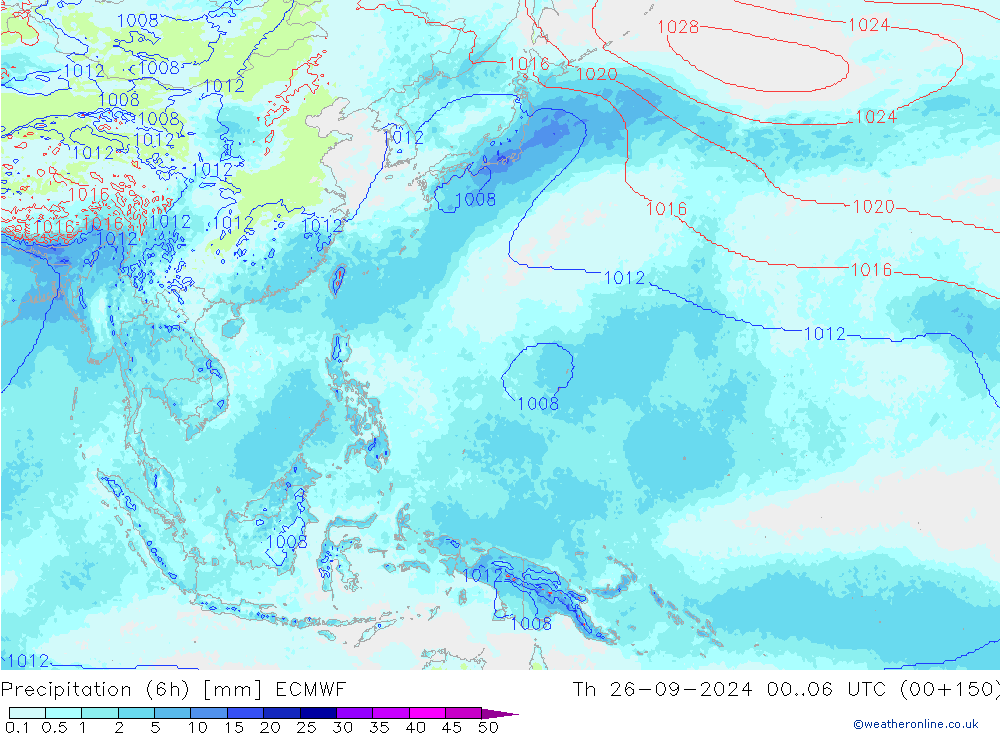 Precipitation (6h) ECMWF Th 26.09.2024 06 UTC