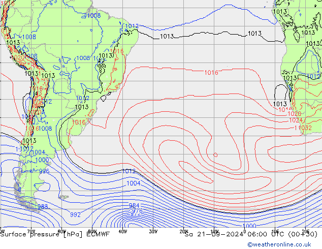 ciśnienie ECMWF so. 21.09.2024 06 UTC