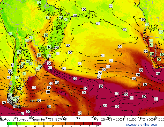 Isotachs Spread ECMWF We 25.09.2024 12 UTC