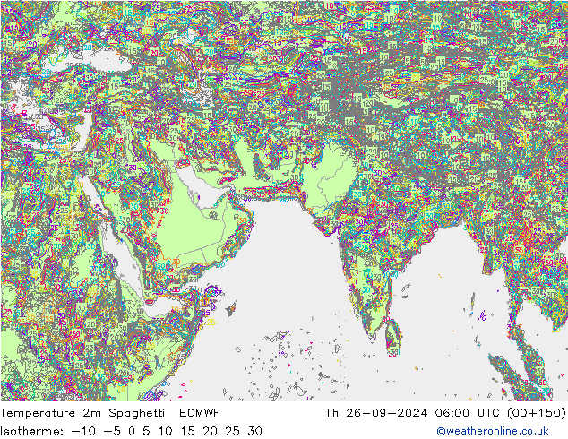 Temperatura 2m Spaghetti ECMWF Qui 26.09.2024 06 UTC