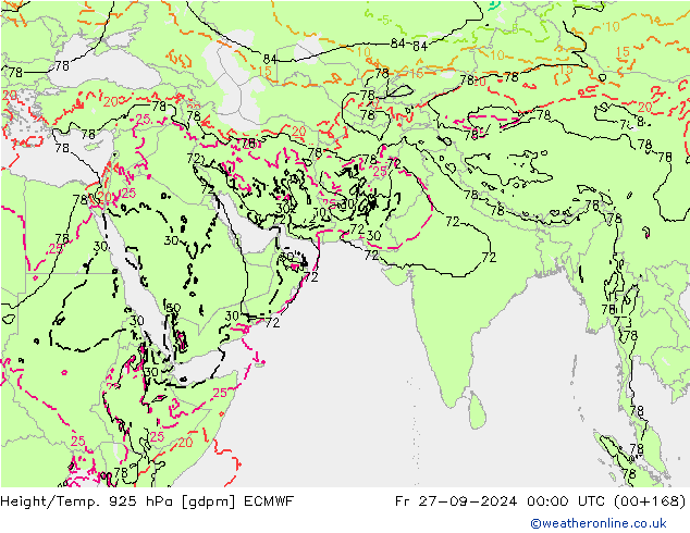 Height/Temp. 925 hPa ECMWF Fr 27.09.2024 00 UTC