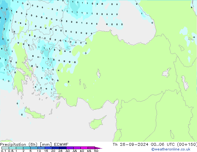 Precipitation (6h) ECMWF Čt 26.09.2024 06 UTC