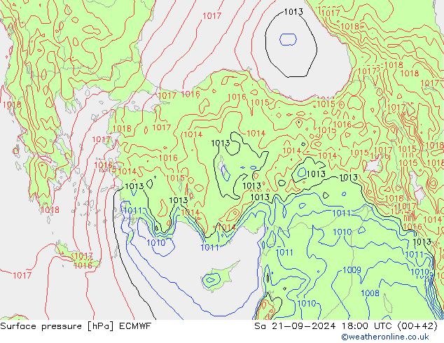 ciśnienie ECMWF so. 21.09.2024 18 UTC