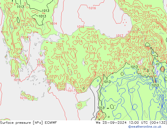 Presión superficial ECMWF mié 25.09.2024 12 UTC