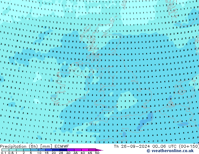 Yağış (6h) ECMWF Per 26.09.2024 06 UTC