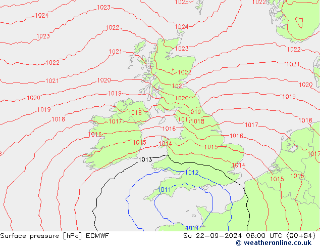 Surface pressure ECMWF Su 22.09.2024 06 UTC