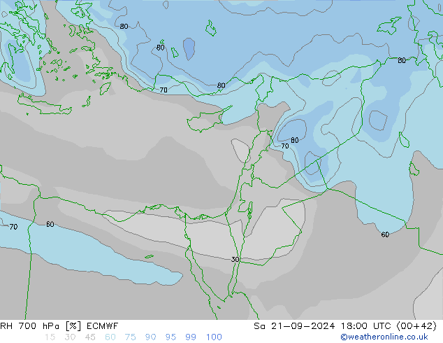 RH 700 hPa ECMWF Sáb 21.09.2024 18 UTC