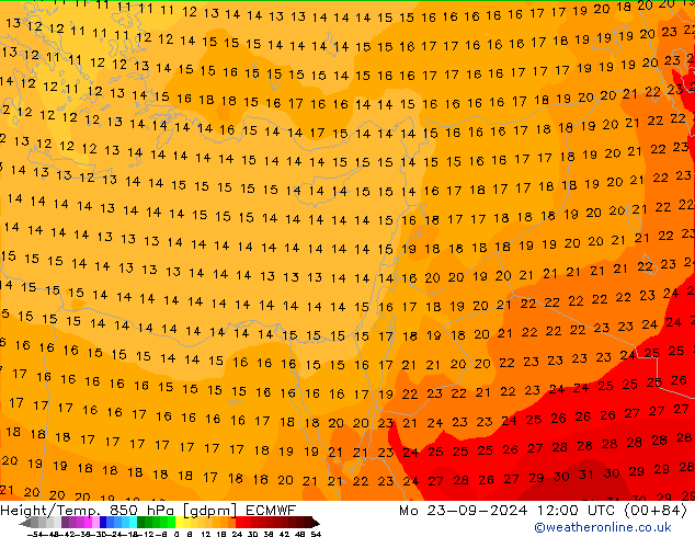 Height/Temp. 850 hPa ECMWF Mo 23.09.2024 12 UTC