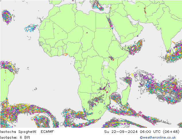 Isotachs Spaghetti ECMWF Su 22.09.2024 06 UTC