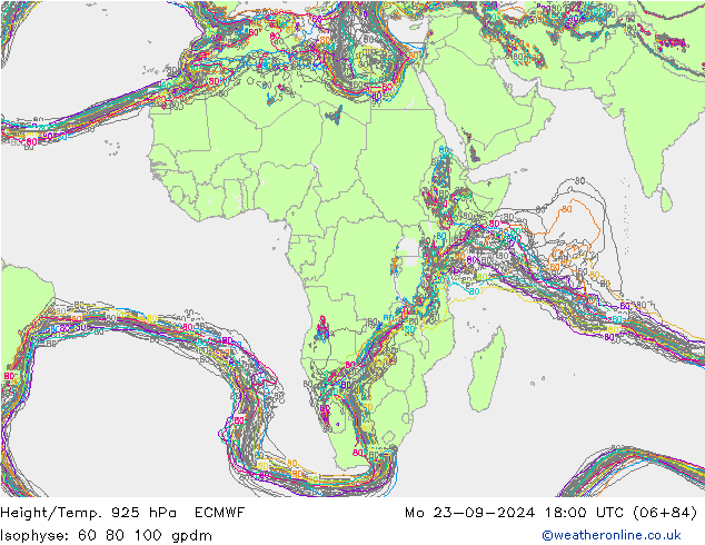 Height/Temp. 925 hPa ECMWF Mo 23.09.2024 18 UTC