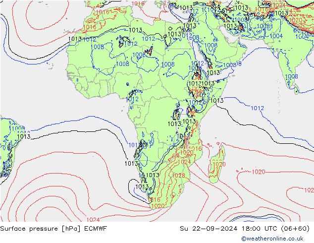 приземное давление ECMWF Вс 22.09.2024 18 UTC