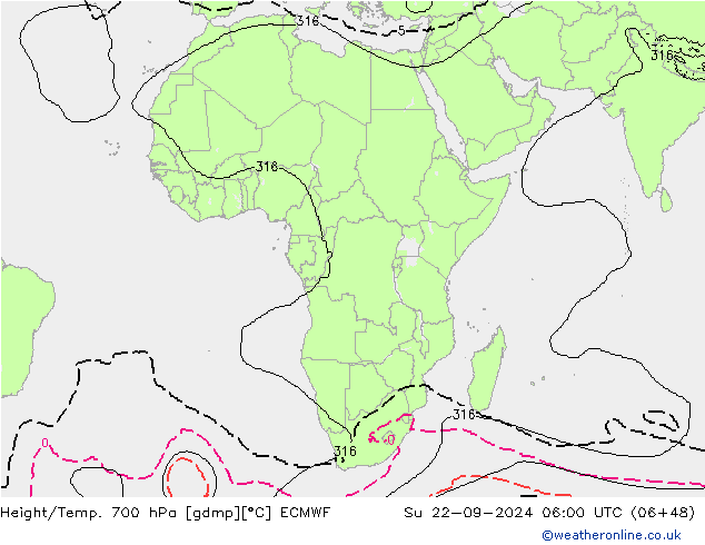 Height/Temp. 700 hPa ECMWF Su 22.09.2024 06 UTC