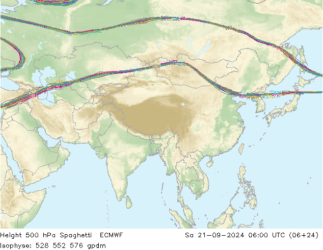 Height 500 hPa Spaghetti ECMWF so. 21.09.2024 06 UTC