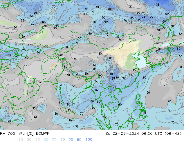 Humidité rel. 700 hPa ECMWF dim 22.09.2024 06 UTC