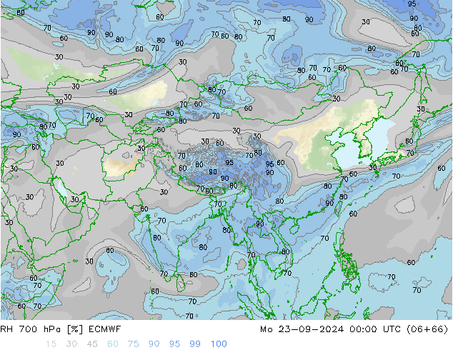 RH 700 hPa ECMWF Po 23.09.2024 00 UTC