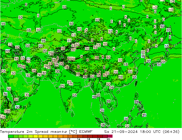 Temperature 2m Spread ECMWF So 21.09.2024 18 UTC