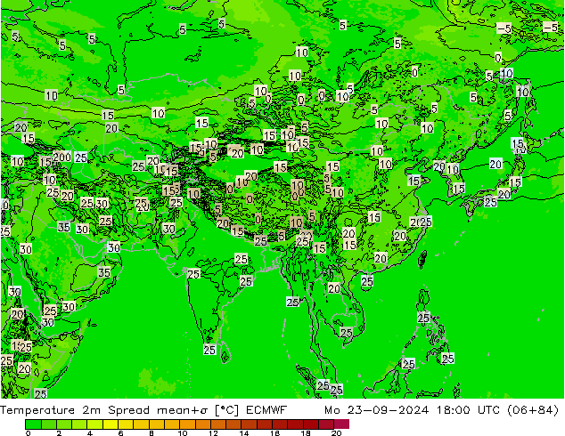 Temperatuurkaart Spread ECMWF ma 23.09.2024 18 UTC