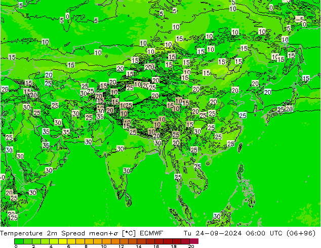 Temperature 2m Spread ECMWF Tu 24.09.2024 06 UTC