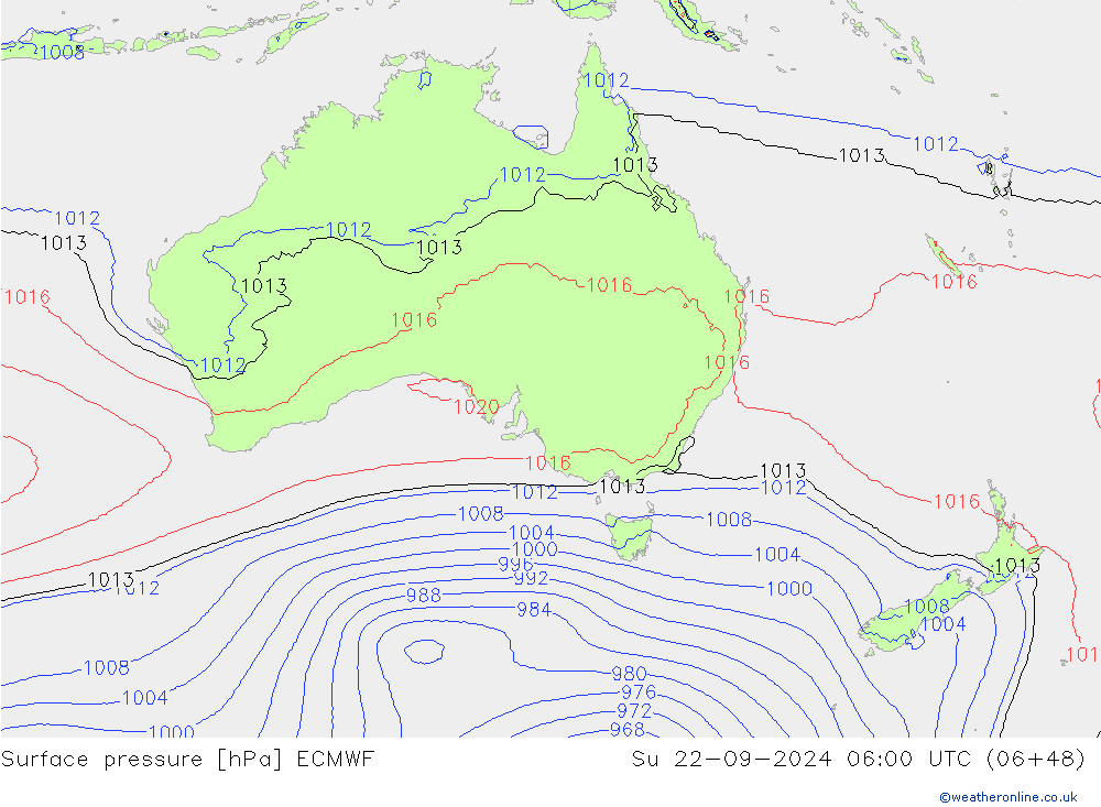 Surface pressure ECMWF Su 22.09.2024 06 UTC