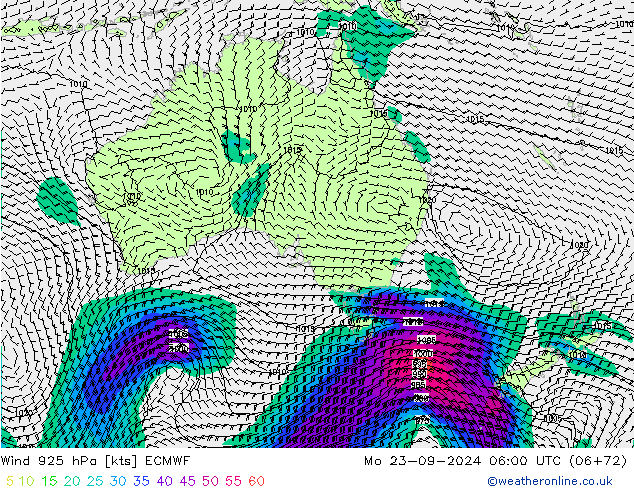 Wind 925 hPa ECMWF Po 23.09.2024 06 UTC