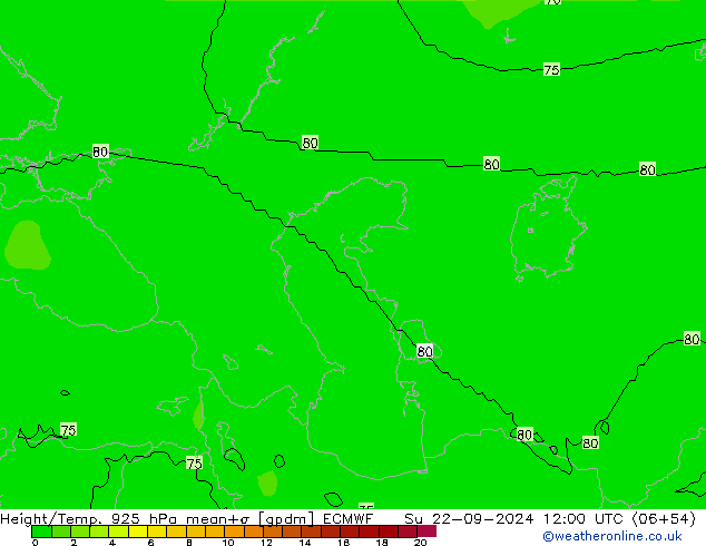 Height/Temp. 925 hPa ECMWF  22.09.2024 12 UTC