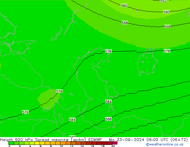 Height 500 hPa Spread ECMWF Mo 23.09.2024 06 UTC