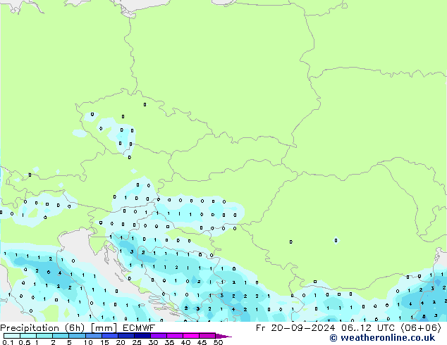 Precipitation (6h) ECMWF Fr 20.09.2024 12 UTC