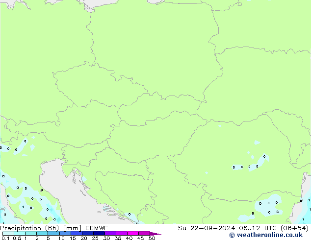 Precipitation (6h) ECMWF Su 22.09.2024 12 UTC