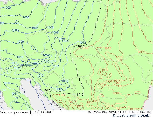 Presión superficial ECMWF lun 23.09.2024 18 UTC