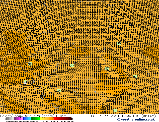 Height/Temp. 925 hPa ECMWF Fr 20.09.2024 12 UTC