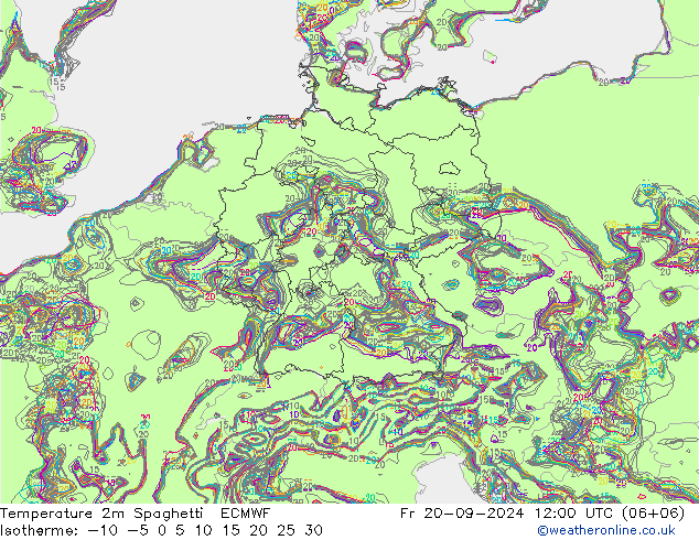 温度图 Spaghetti ECMWF 星期五 20.09.2024 12 UTC