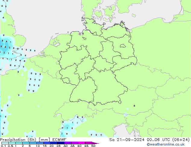 Precipitation (6h) ECMWF Sa 21.09.2024 06 UTC