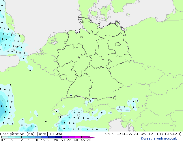 Totale neerslag (6h) ECMWF za 21.09.2024 12 UTC