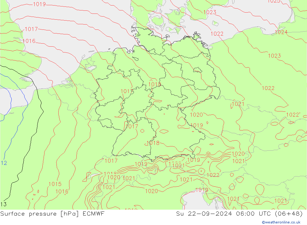 Pressione al suolo ECMWF dom 22.09.2024 06 UTC