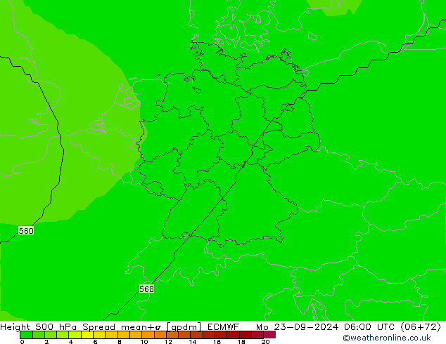 500 hPa Yüksekliği Spread ECMWF Pzt 23.09.2024 06 UTC