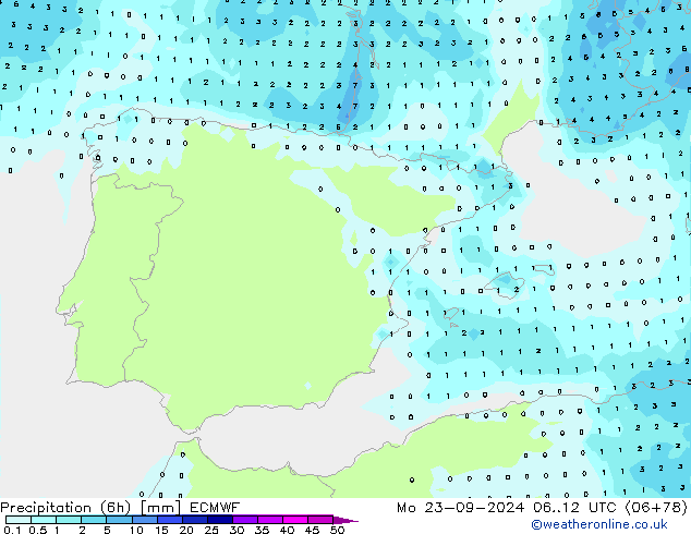 осадки (6h) ECMWF пн 23.09.2024 12 UTC