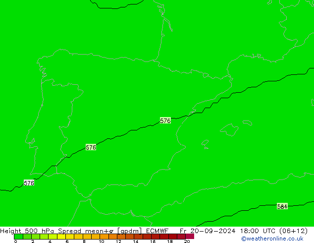 500 hPa Yüksekliği Spread ECMWF Cu 20.09.2024 18 UTC