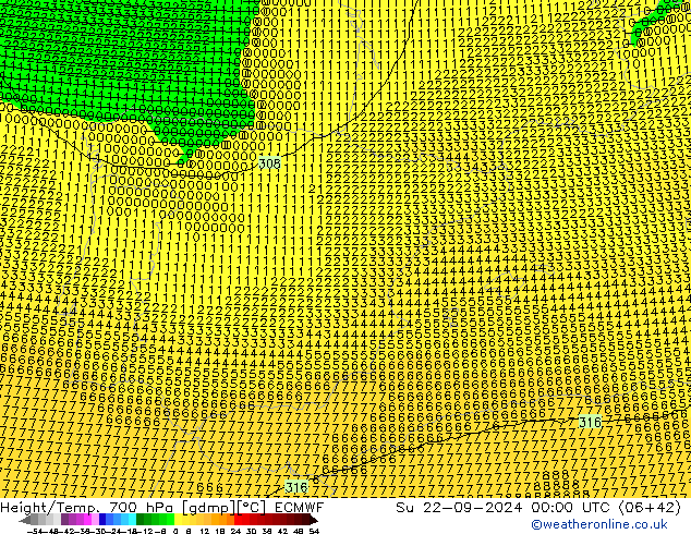 Height/Temp. 700 hPa ECMWF dom 22.09.2024 00 UTC