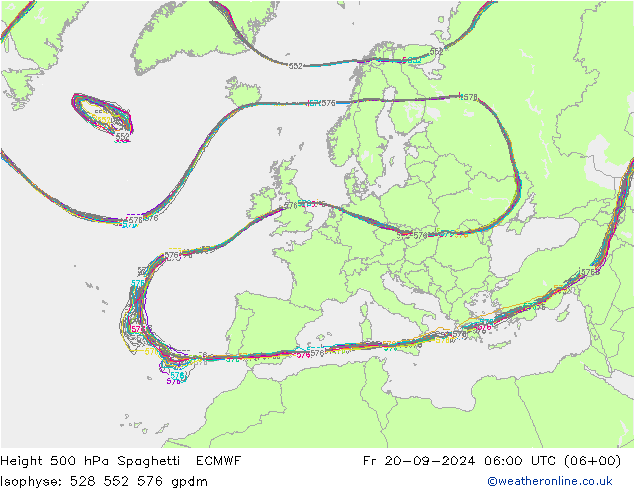 Height 500 гПа Spaghetti ECMWF пт 20.09.2024 06 UTC