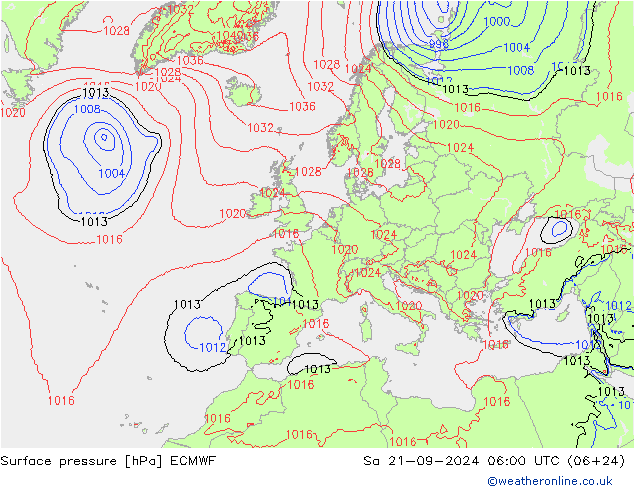 приземное давление ECMWF сб 21.09.2024 06 UTC