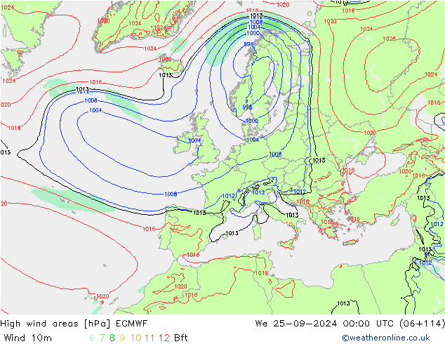 High wind areas ECMWF ср 25.09.2024 00 UTC