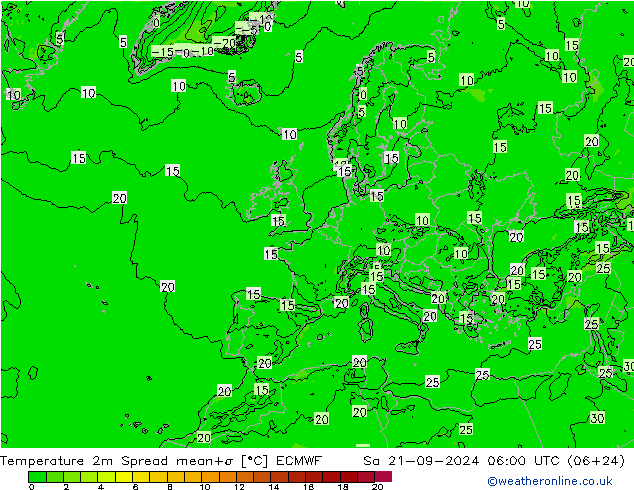 Temperaturkarte Spread ECMWF Sa 21.09.2024 06 UTC