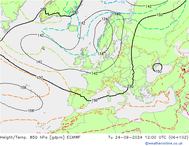 Height/Temp. 850 hPa ECMWF Tu 24.09.2024 12 UTC