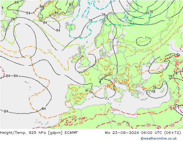 Height/Temp. 925 hPa ECMWF Po 23.09.2024 06 UTC