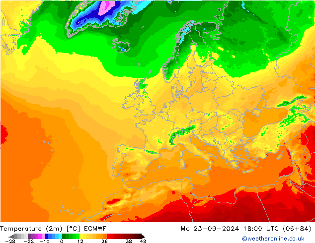 карта температуры ECMWF пн 23.09.2024 18 UTC