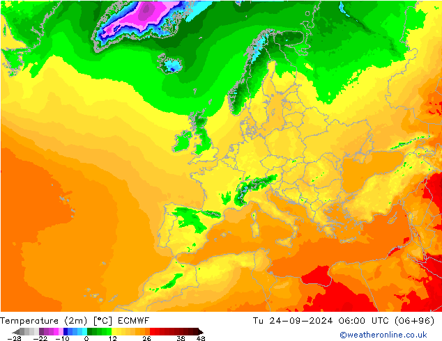 Temperature (2m) ECMWF Tu 24.09.2024 06 UTC