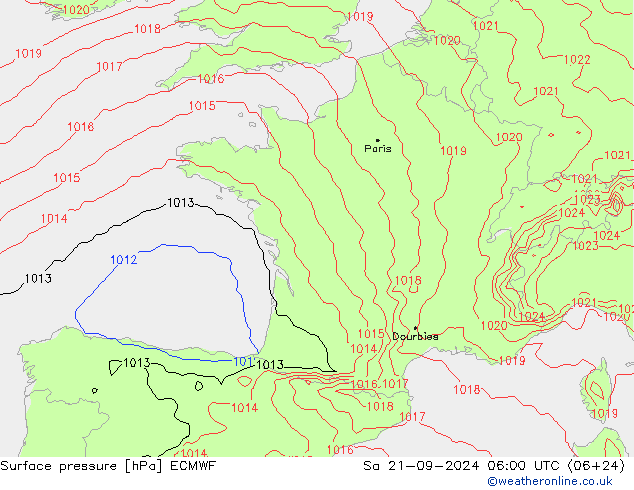 Surface pressure ECMWF Sa 21.09.2024 06 UTC