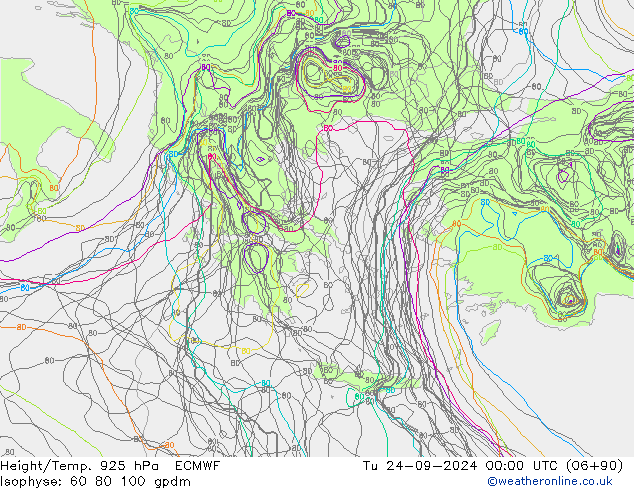 Geop./Temp. 925 hPa ECMWF mar 24.09.2024 00 UTC