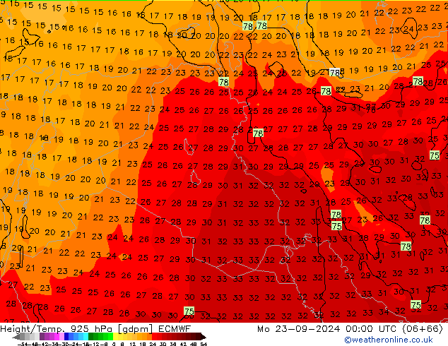 Hoogte/Temp. 925 hPa ECMWF ma 23.09.2024 00 UTC